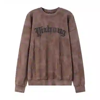 乱步 美式街头水洗做旧渐变字母刺绣圆领潮牌嘻哈宽松套头上衣卫衣 男女同款