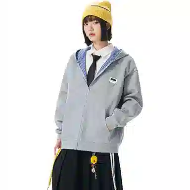 【回潮格纹】布客行 复古港风美式高街可拆卸胸针设计学院连帽落肩口袋拉链青少年开衫宽松休闲舒适百搭华棉长袖外套卫衣 男女同款