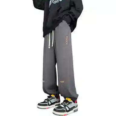 顶峰保罗 美式潮牌字母直筒阔腿高级设计感卫裤无性别主义潮流百搭宽松大码运动束脚休闲裤 男女同款