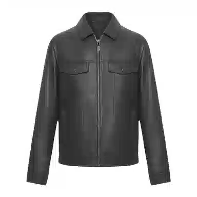 古鲨 工装风潮流翻领高级颗粒纹痞帅直筒外套皮衣 男款