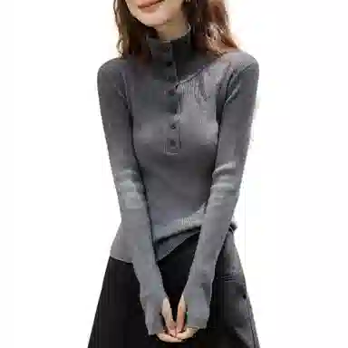 【dme】 秋季高智感钉扣翻领线衫纤绒纱气质优雅简约舒适修身百搭针织衫 女款