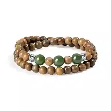 【玉石转运珠】 色菲尔 国潮双圈文玩 可盘玩手持小众叠戴 招福事业顺利新中式八方来财时尚日常通勤百搭#好运 檀木 手串 男女同款情侣款