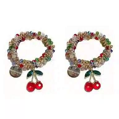 左欧 两用带钻串珠高颜值超好看的樱桃 亚克力 发圈 女款