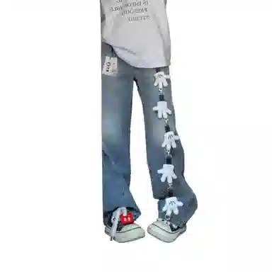 识恩 阔腿高腰宽松时尚适中牛仔裤 女款