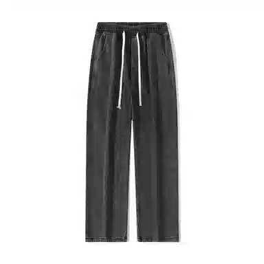 欧迪芬 基础款 宽松直筒垂感高街学院风通勤情侣百搭显高显瘦高级感休闲潮流做旧水洗抽绳褶皱舒适设计牛仔裤 男女同款