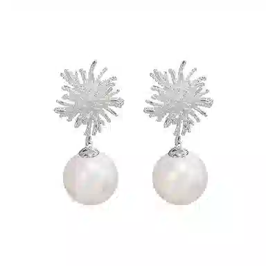 澜耀 银色烟花珍珠耳坠 小众素款欧若精灵风高级感耳饰 合金 耳环 女款