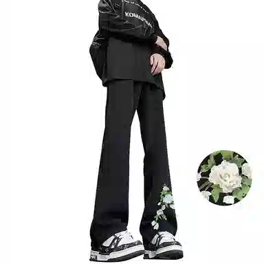 【万针刺绣立体花卉】布客行 重工美式复古水洗直筒基础款高街舒适亲肤透气休闲百搭微喇纯色长裤显高显瘦显腿长弹力牛仔裤 男女同款