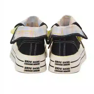 韩系小众百搭翻边格纹学院风舒适轻便防滑休闲运动两穿 耐磨增高减震 高帮 帆布鞋 女款