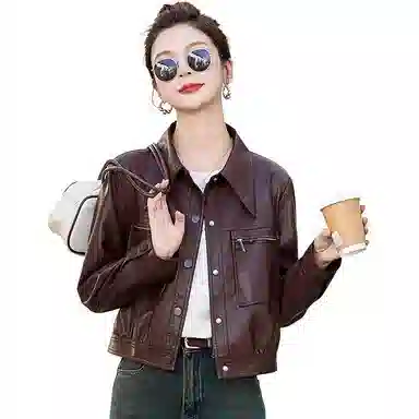 稻草人 时尚复古休闲潮流短款秋外套皮衣 女款