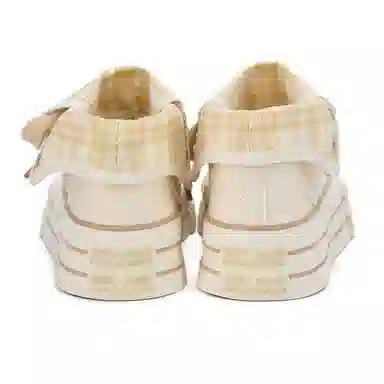 韩系小众百搭翻边格纹学院风舒适轻便防滑休闲运动两穿 耐磨增高减震 高帮 帆布鞋 女款