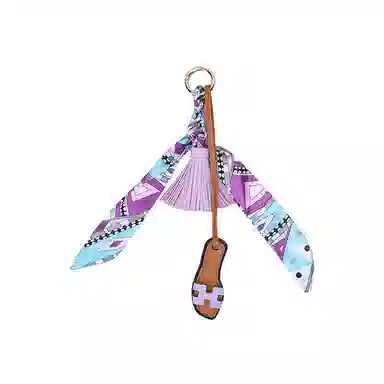 玄唐 欧美流行流苏皮革小拖鞋时尚包包挂饰韩国丝巾钥匙扣书包 丝绸 挂件 男女同款情侣款