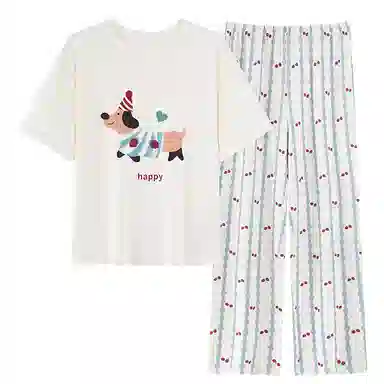 莫代尔 时尚气质百搭个性圆领套头轻柔简洁家居服可外穿女士睡衣套装 女款