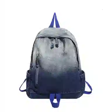 單倉 复古渐变时尚设计通勤百搭学院风背包初高中学生大容量轻便耐磨书包 牛仔布 双肩包 常规 男女同款情侣款 黑色/深蓝色