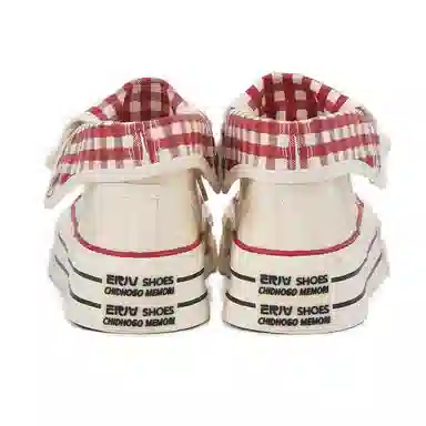 韩系小众百搭翻边格纹学院风舒适轻便防滑休闲运动两穿 耐磨增高减震 高帮 帆布鞋 女款