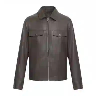 古鲨 工装风潮流翻领高级颗粒纹痞帅直筒外套皮衣 男款