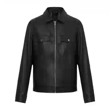 古鲨 工装风潮流翻领高级颗粒纹痞帅直筒外套皮衣 男款