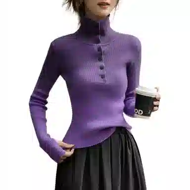 【dme】 秋季高智感钉扣翻领线衫纤绒纱气质优雅简约舒适修身百搭针织衫 女款