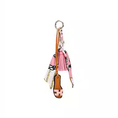 玄唐 欧美流行流苏皮革小拖鞋时尚包包挂饰韩国丝巾钥匙扣书包 丝绸 挂件 男女同款情侣款