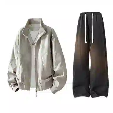 布客行 拼接美式复古高街夹克直筒水洗做旧微喇抽绳牛仔裤休闲运动套装 男女同款