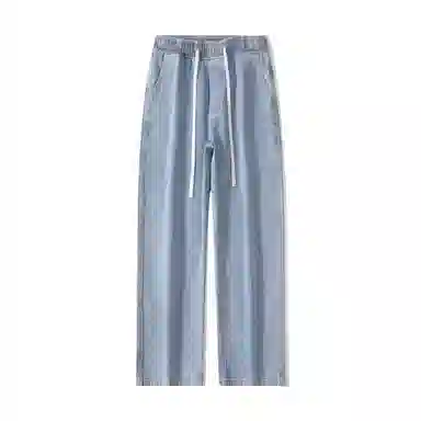 欧迪芬 基础款 宽松直筒垂感高街学院风通勤情侣百搭显高显瘦高级感休闲潮流做旧水洗抽绳褶皱舒适设计牛仔裤 男女同款