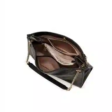 Pierre Cardin Vintage Chain Tote Bag Black Milk Tea