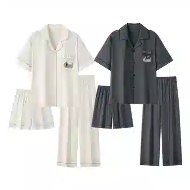 静英鸾 家居情侣简约休闲风格可外穿三件套服睡衣套装 男女同款