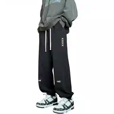 顶峰保罗 美式潮牌字母直筒阔腿高级设计感卫裤无性别主义潮流百搭宽松大码运动束脚休闲裤 男女同款