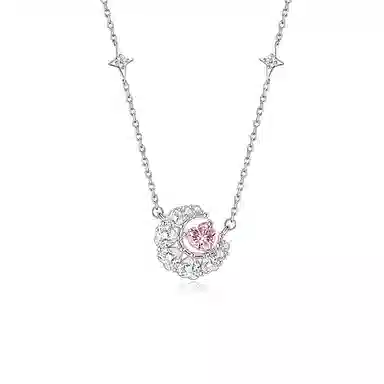 【S925银纯银 梦幻心月】 福韵金 六桂福 月亮粉色爱心轻奢精致高级简约甜美温柔闪耀恋爱告白百搭 银 项链 女款