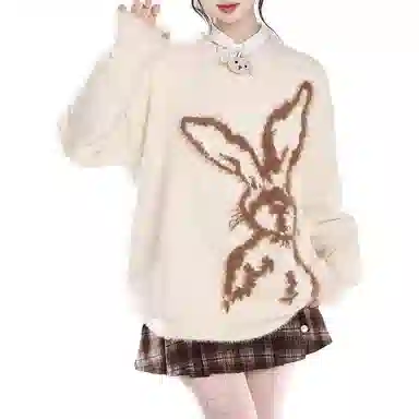 欧迪芬 奶呼呼马海毛软糯冬季美式小兔提花慵懒风毛衣 女款