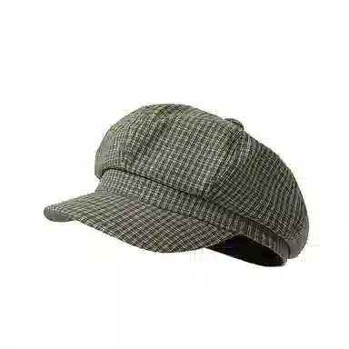 心水好物 日系简约细纹格薄款八角帽显脸小大头围 棉  贝雷帽 男女同款情侣款