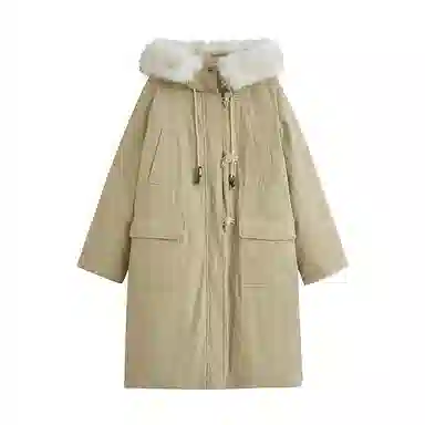 茵曼 连帽牛角扣中长款简约羽绒服 女款