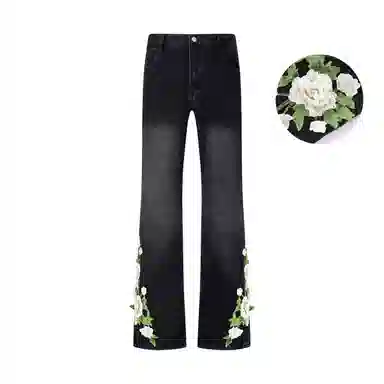 【万针刺绣3D立体浮雕】布客行 重工美式复古水洗直筒基础款花卉透气高街舒适亲肤休闲百搭微喇纯色长裤显高显瘦显腿长牛仔裤 男女同款