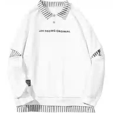 太子龍 大码印花假两件条纹卫衣 男款