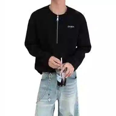 【高街半开领华夫格】布客行 拉链领口长袖内搭美式复古亲肤柔顺港风垂感宽松大码日系慵懒风纯色小众百搭学院风可外穿通勤卫衣 男女同款