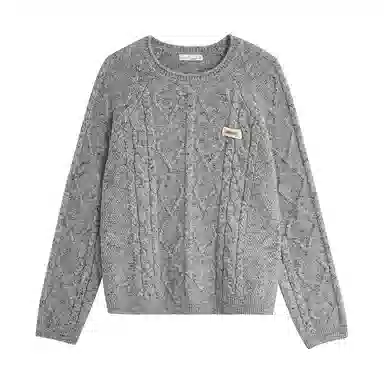 茵曼 复古杂色绞花圆领宽松针织衫 女款