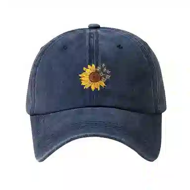 【出勤神器】 浪莎 韩系向日葵花卉印花复古做旧户外百搭 棉 鸭舌帽 男女同款情侣款