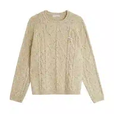 茵曼 复古杂色绞花圆领宽松针织衫 女款