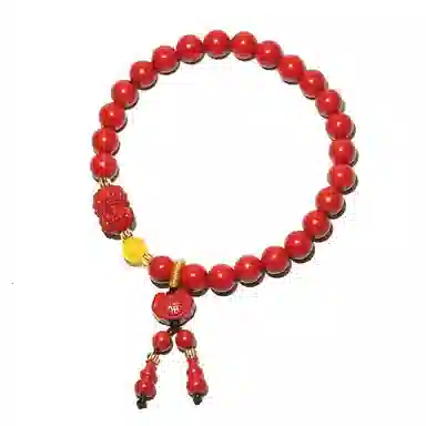 潘家园 设计款圆珠配莲台平安锁#好运 朱砂 手串 男女同款情侣款