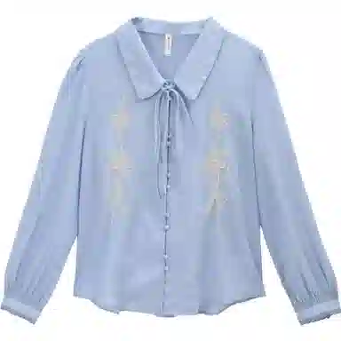 谜秀 绣花长袖翻领法式衬衫 女款