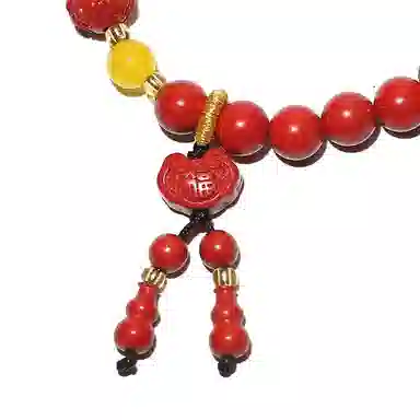 潘家园 设计款圆珠配莲台平安锁#好运 朱砂 手串 男女同款情侣款