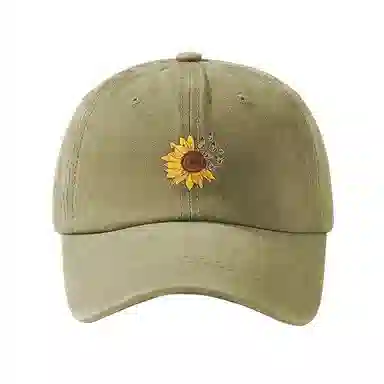 【出勤神器】 浪莎 韩系向日葵花卉印花复古做旧户外百搭 棉 鸭舌帽 男女同款情侣款