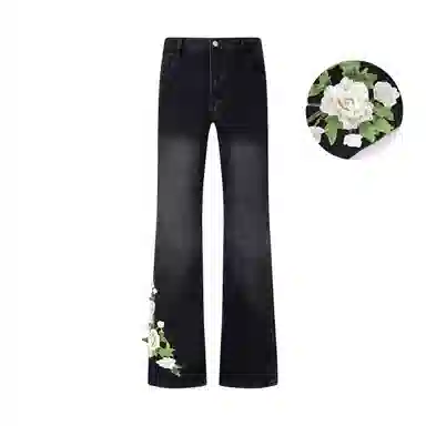 【万针刺绣3D立体浮雕】布客行 显腿长显高显瘦重工美式复古水洗直筒基础款花卉透气高街舒适亲肤休闲百搭微喇纯色长裤牛仔裤 男女同款