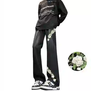 【万针刺绣3D立体花卉】布客行 重工美式复古水洗直筒基础款高街舒适亲肤透气休闲百搭微喇纯色长裤显高显瘦显腿长弹力牛仔裤 男女同款