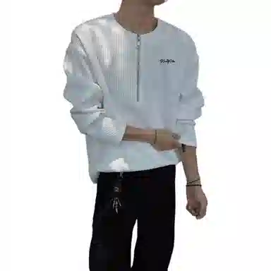 【高街半开领华夫格】布客行 拉链领口长袖内搭美式复古亲肤柔顺港风垂感宽松大码日系慵懒风纯色小众百搭学院风可外穿通勤卫衣 男女同款