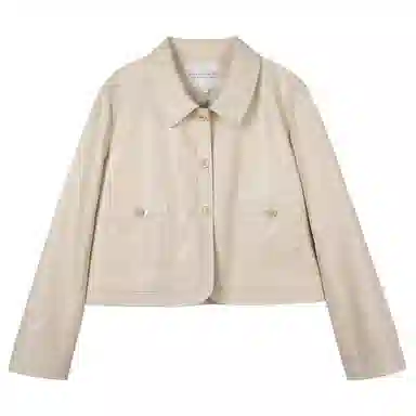 花栗鼠小姐 纯色翻领短款皮衣 女款