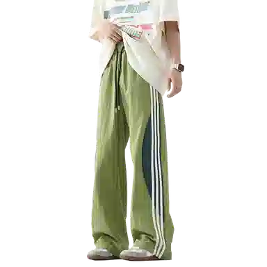 虫小绿 美式高街侧边拼接织带设计速干透气冰丝凉感降落伞工装裤宽松阔腿坠垂感显瘦百搭运动裤伞兵裤直筒休闲裤 男女同款