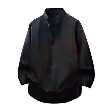 【dme】 简约纯色假两件长袖上衣休闲宽松百搭舒适潮流衬衫 男女同款