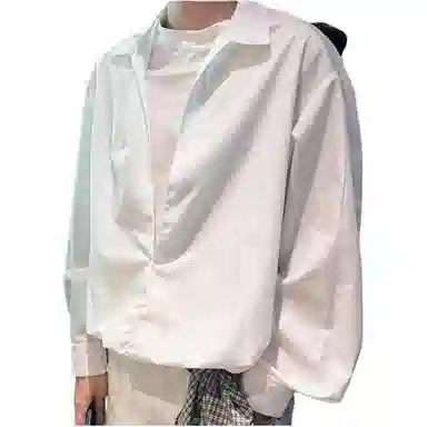 【dme】 简约纯色假两件长袖上衣休闲宽松百搭舒适潮流衬衫 男女同款