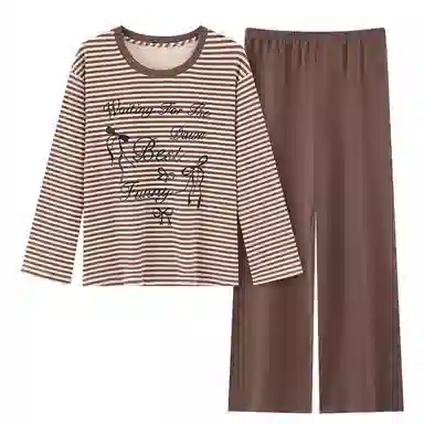 莫代尔 春秋开衫一体式免穿文胸清新气质家居服睡衣套装 女款