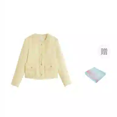 茵曼 优雅小香风短款外套毛边圆领长袖截短外套 女款